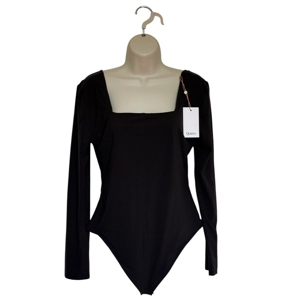 NWT Quince Second Skin Square Neck Long Sleeve Bodysuit Black Sz XL